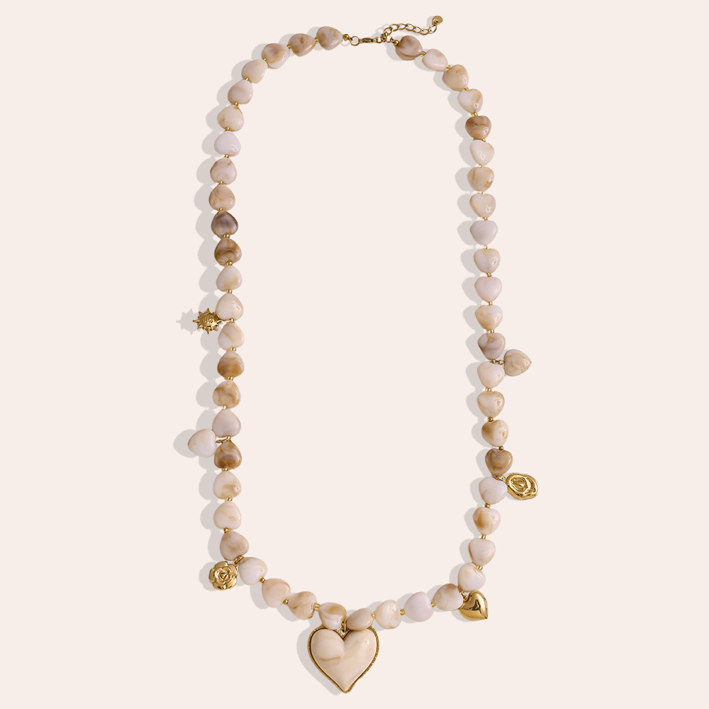 87cm small resin hearts and pendants stainless steel necklace     