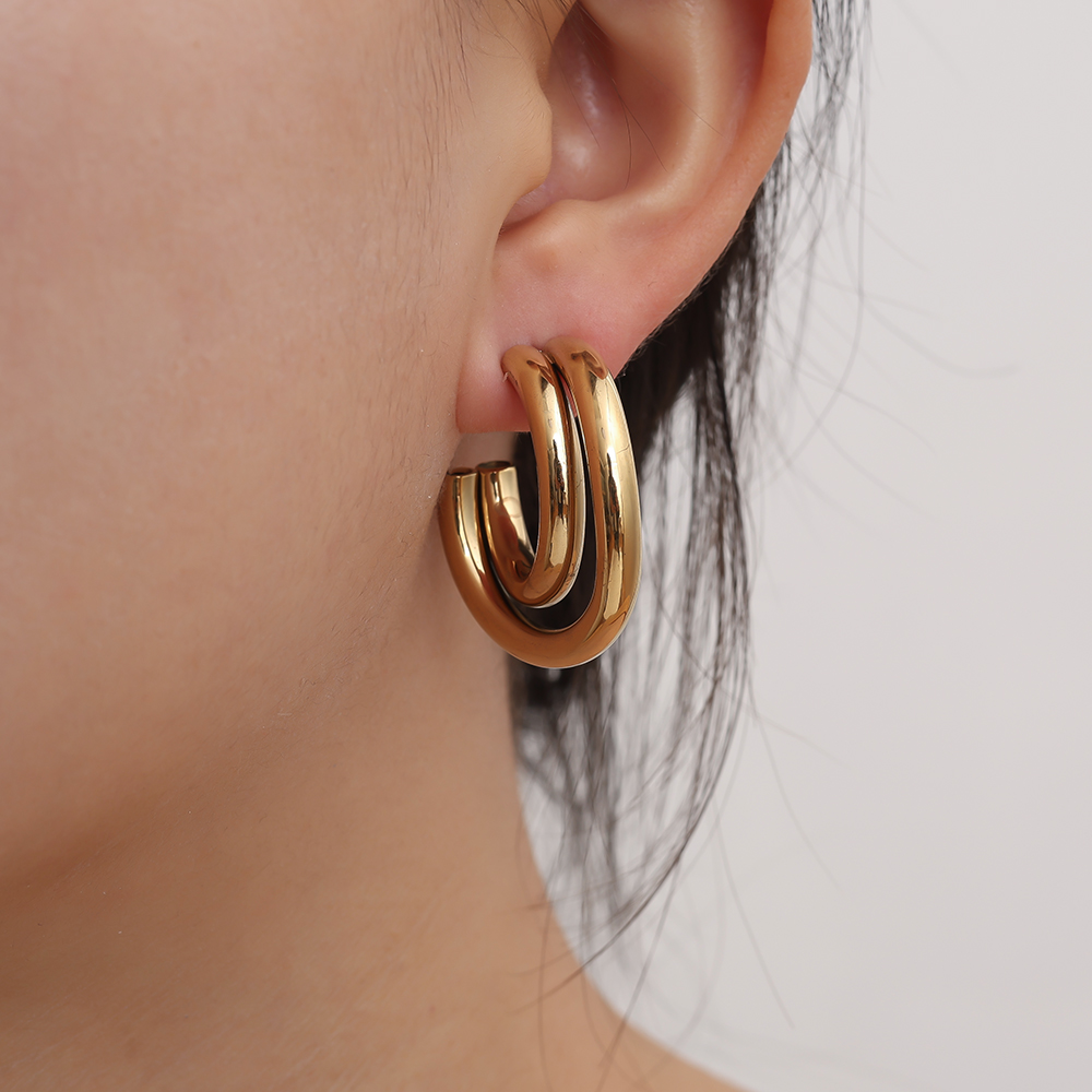 30mm Two Half Hoop Stainless Steel Earrings      