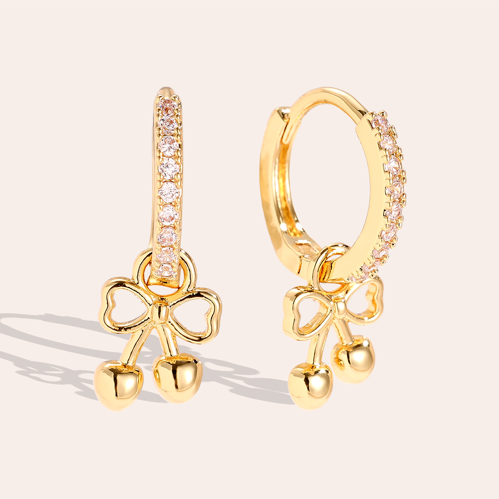 21mm Diamond Hoop With Cherry Gold Plated Earrings       