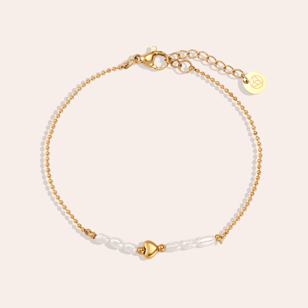 Stainless steel bracelet, 17cm, with a pearl and a mini heart 