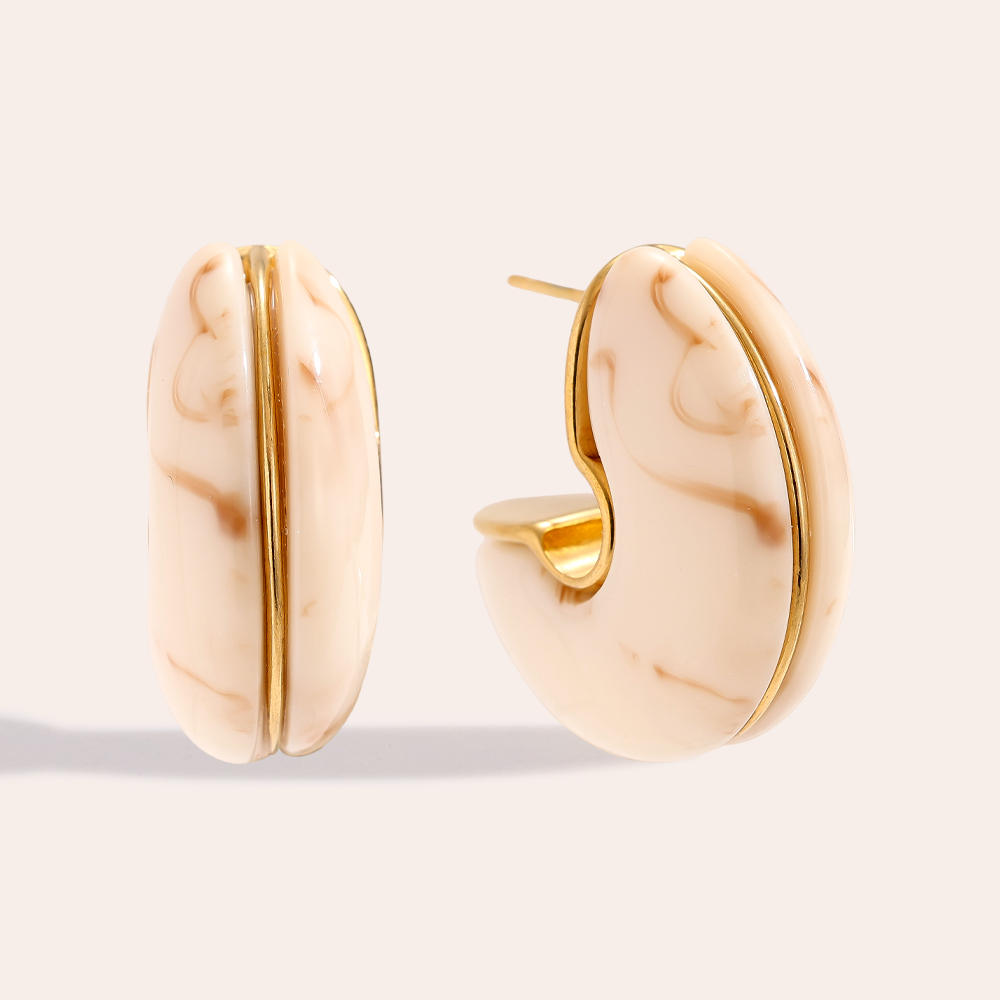 25mm Half Hoop Moon Resin Stainless Steel Earrings       