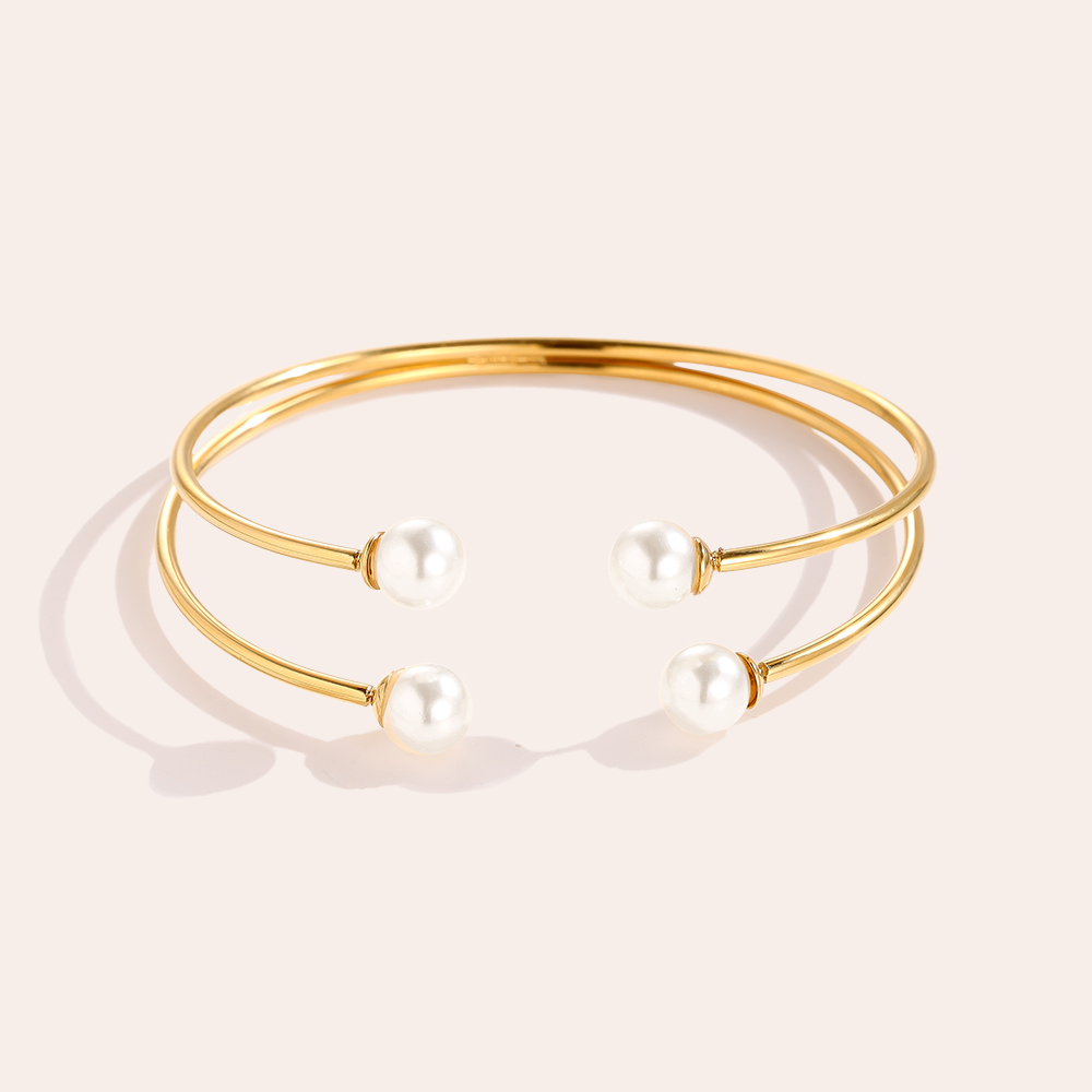 Adjustable Four Pearl stainless steel bangle      