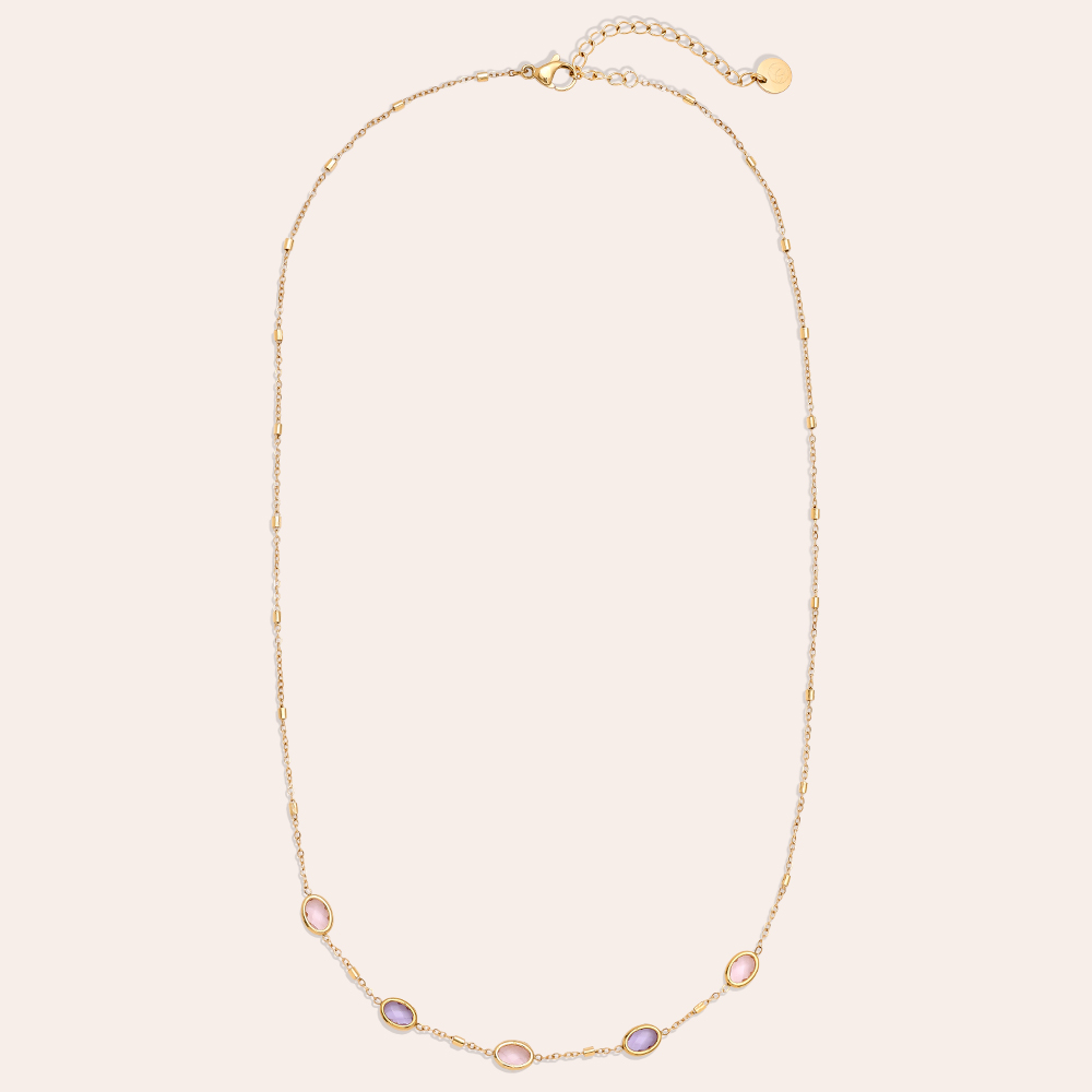 40cm Small Oval Glass Stainless Steel Necklace     