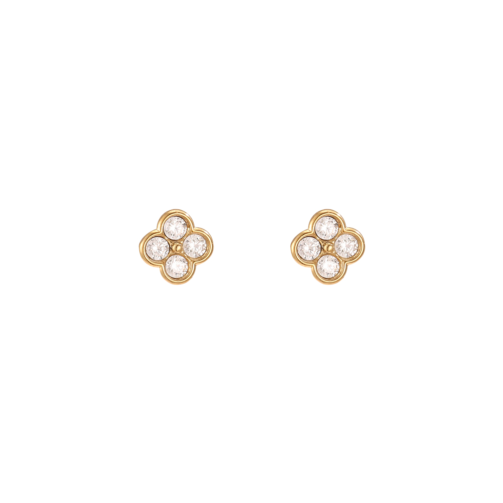 5mm cloverleaf zirconia stainless steel earrings