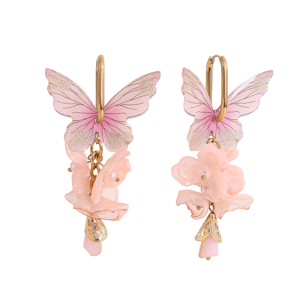 80mm acrylic flower butterfly stainless steel earrings 