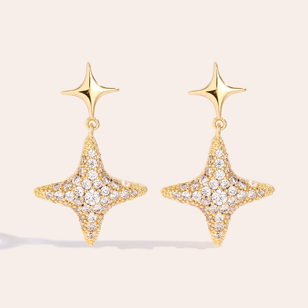 29mm Sparkling Diamond Star Gold Plated Earrings    