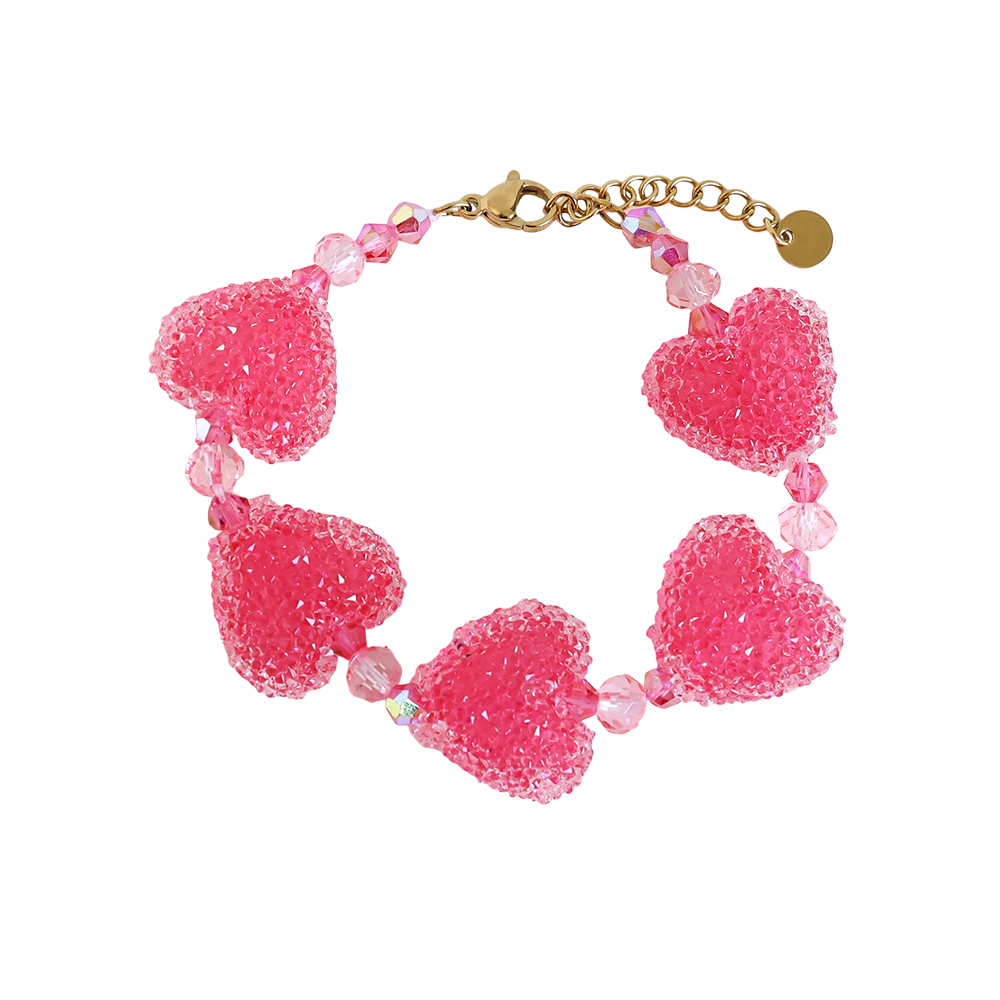 17cm Acrylic Pink Heart Chain Stainless Steel Bracelet        