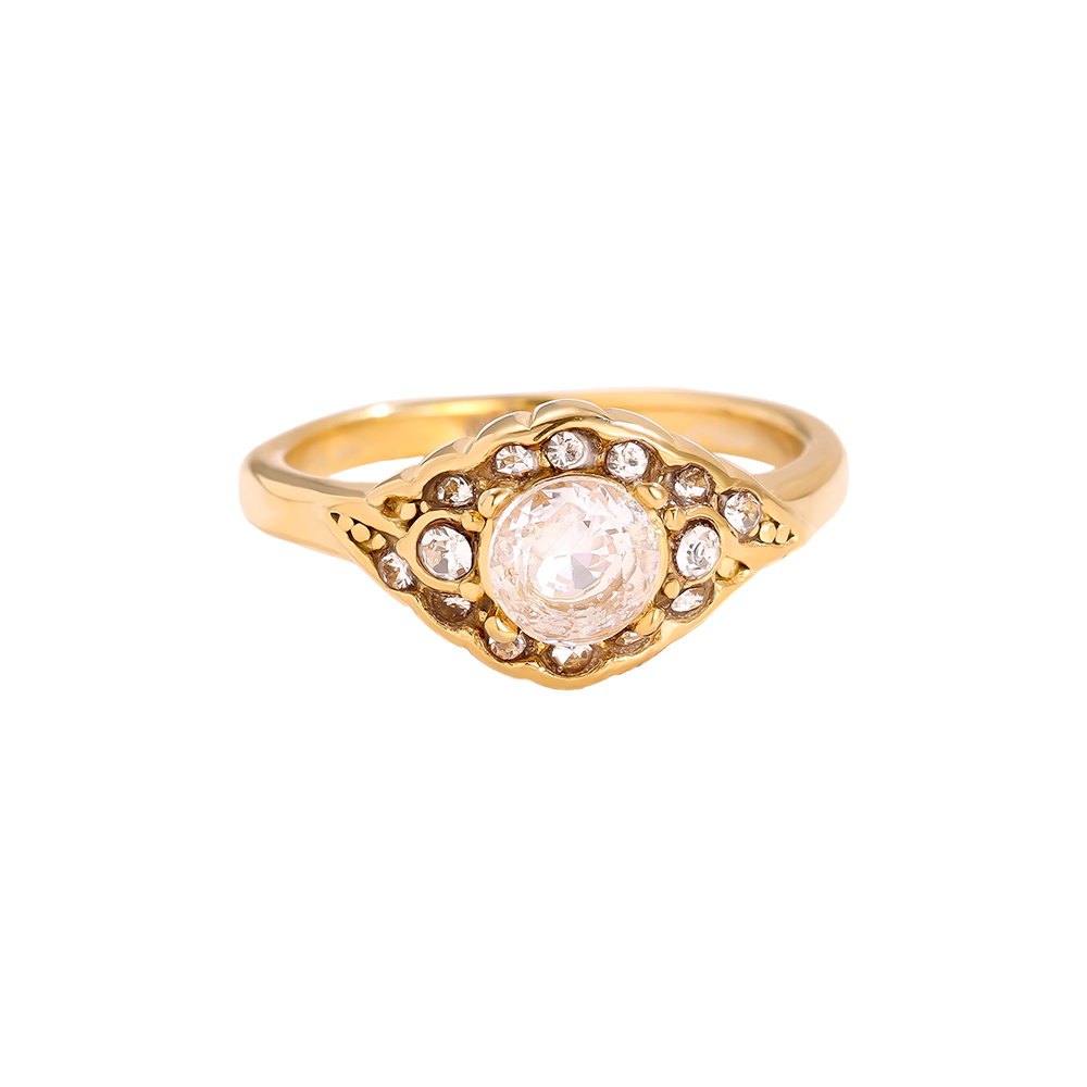 Vintage Look Diamond Stainless Steel Ring   