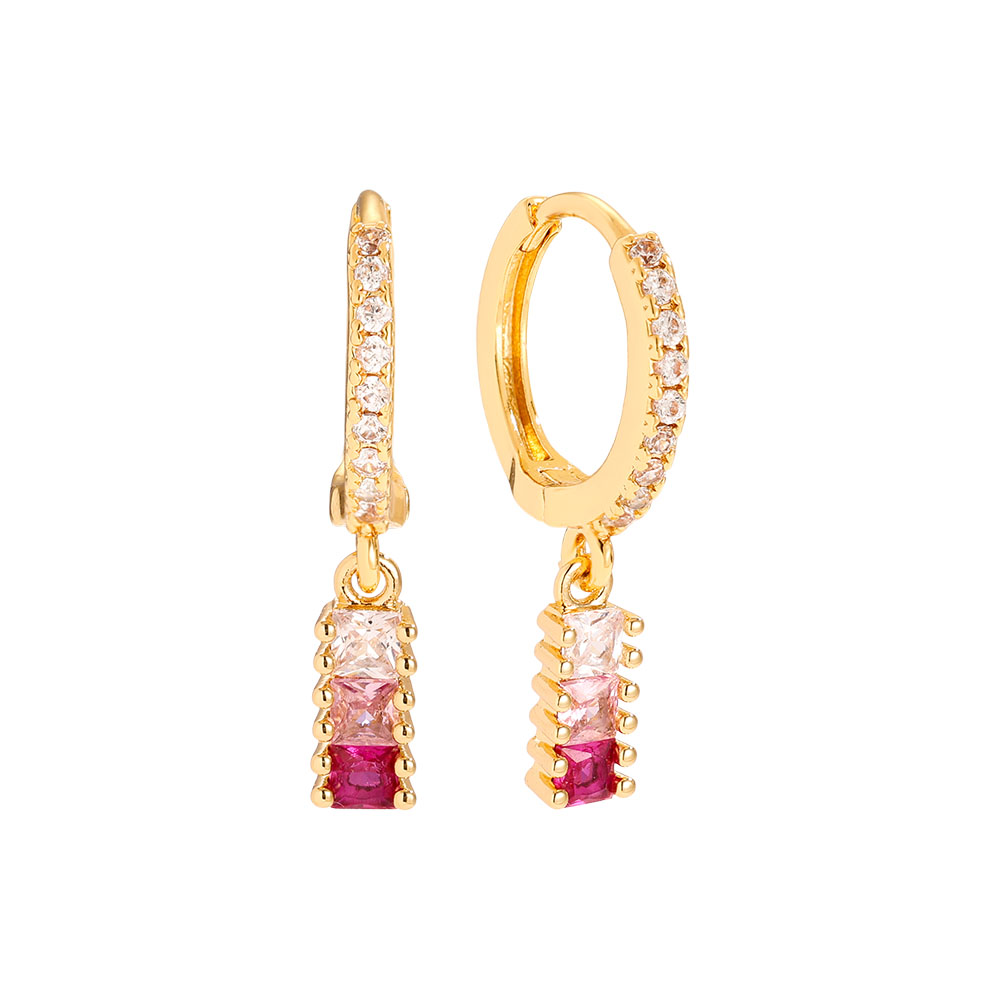 2.5cm Various Pink Diamonds Gold-plated Earrings    