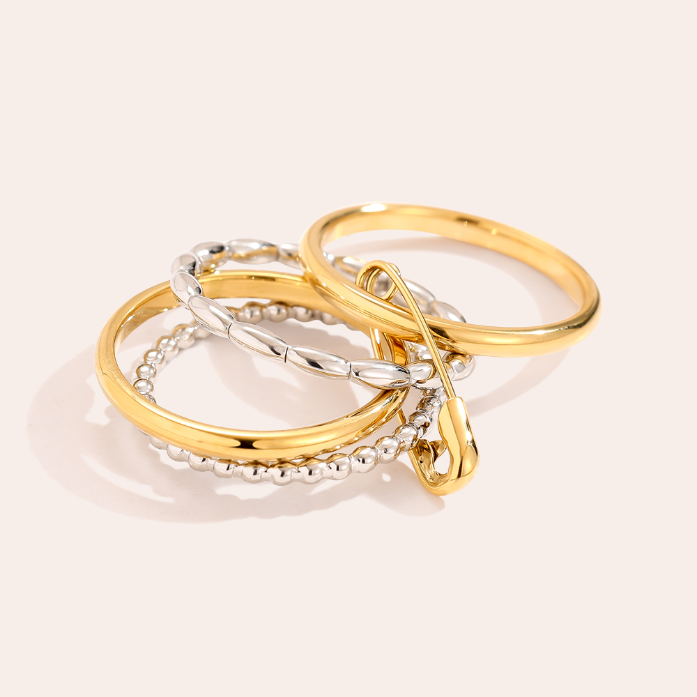 Various Layer Gold And Silver Ring Set With Pin Stainless Steel Ring 