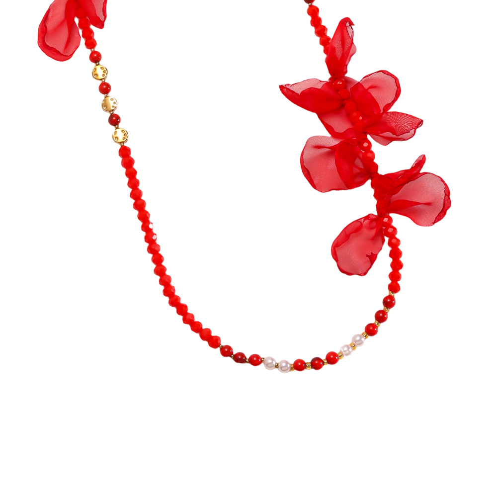 90cm crystal necklace with petals Stainless steel necklace        