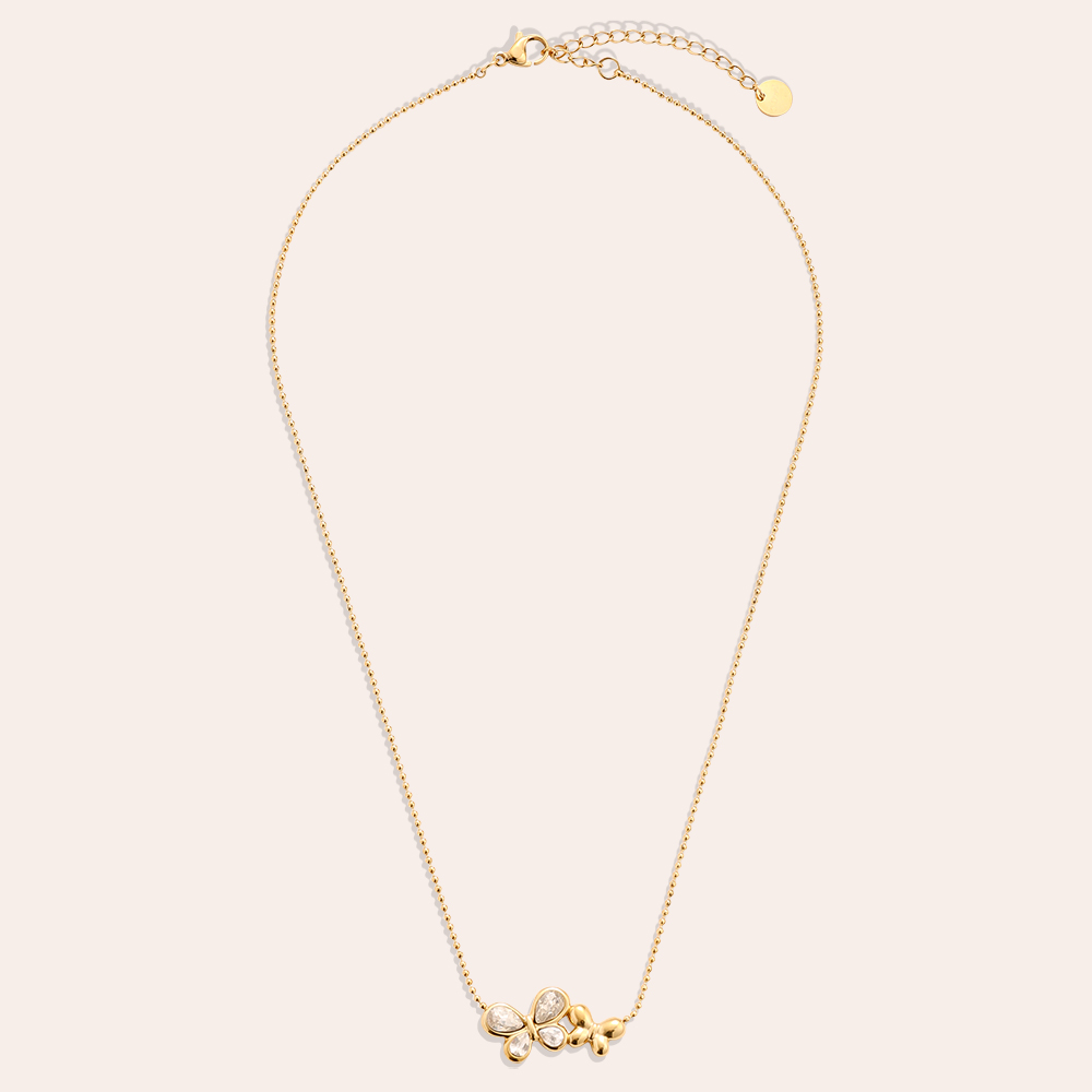 40cm double rhinestone butterfly stainless steel necklace
