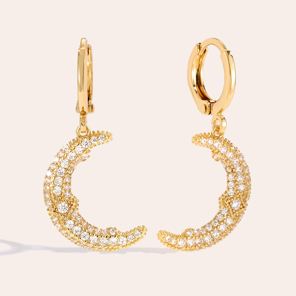 3.3cm Diamond Moon Gold-plated Earrings      