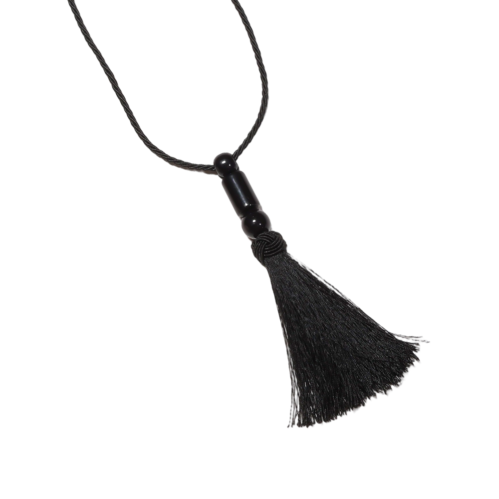 Necklace 90cm black ball tassels polyester cord  
