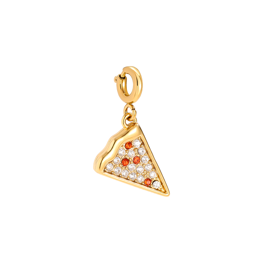 20mm Spring Clasp Diamond Pizza Stainless Steel Pendant     