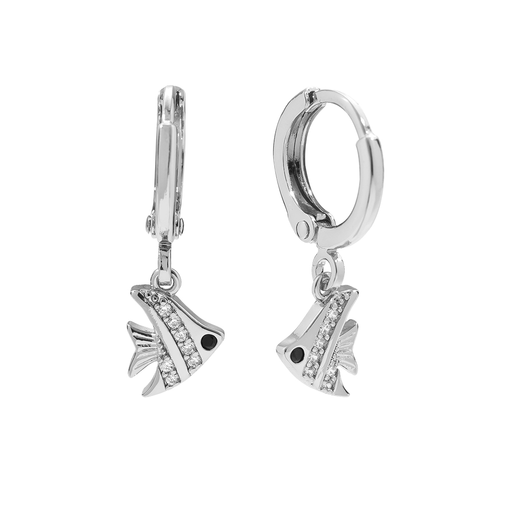 23mm Cute Fish Diamond Gold Plated Earrings
