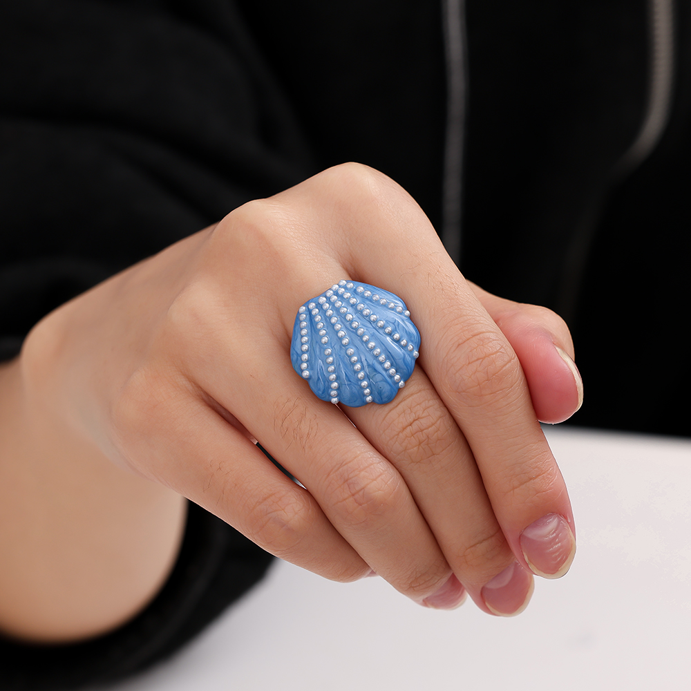 blue shell stainless steel ring    