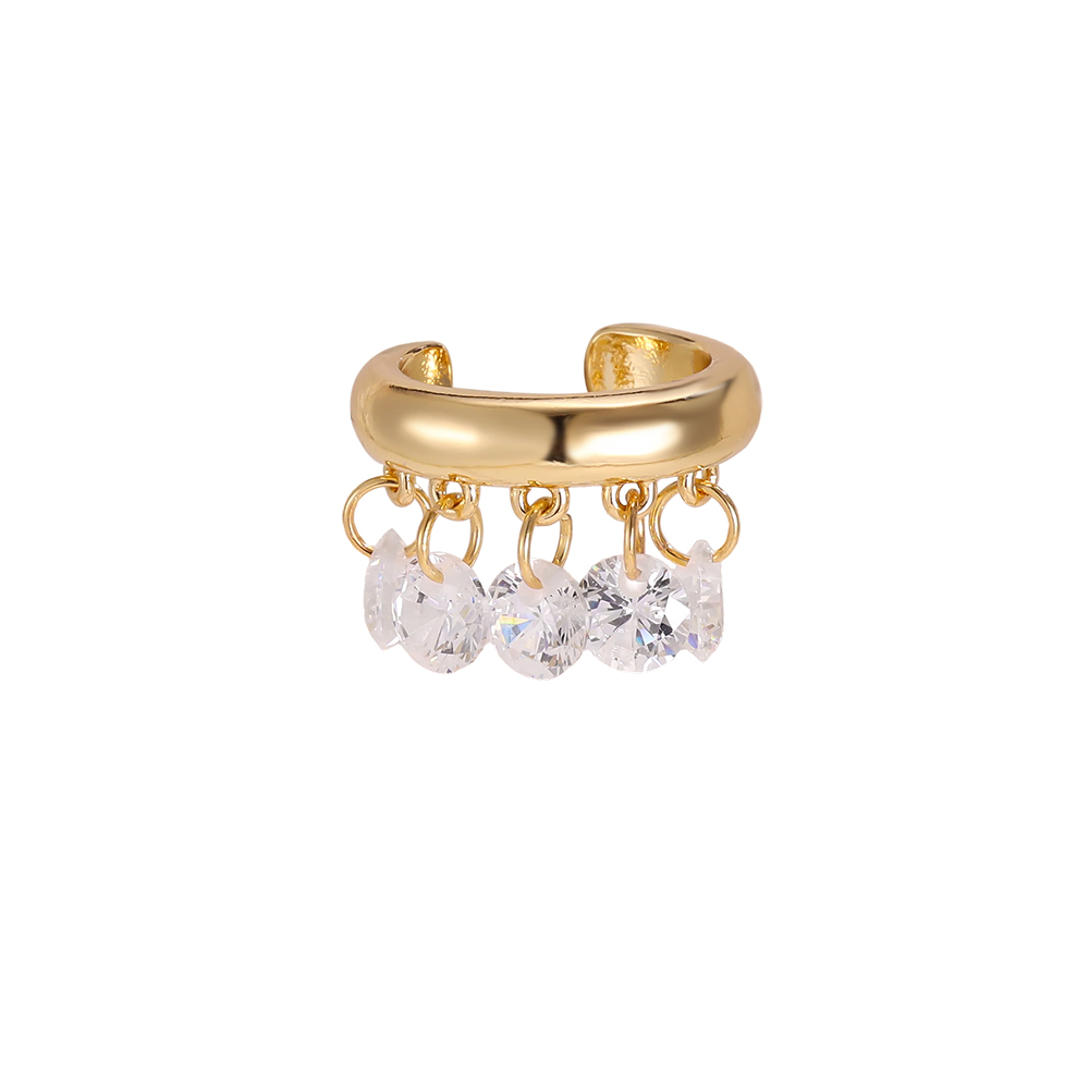 Gold-plated ear cuffs with a 14mm round crystal pendant featuring cubic zirconia 