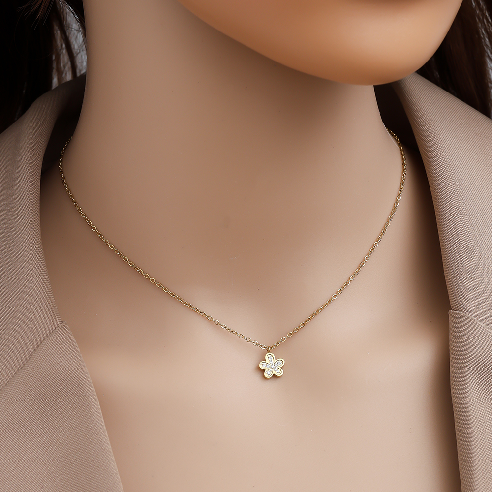 40cm Sweet Diamond Flower stainless steel necklace  