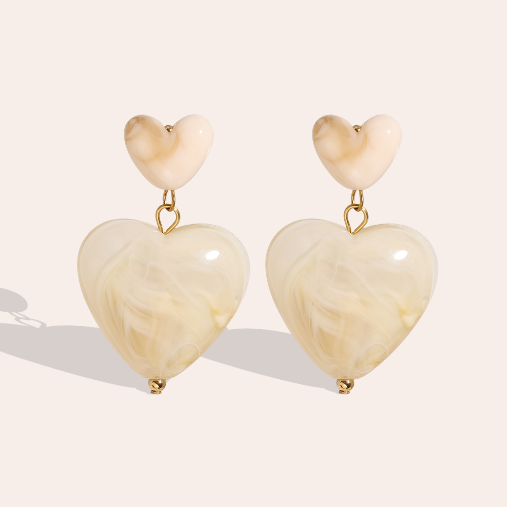 45mm Acrylic Two Hearts Stainless Steel Earrings      