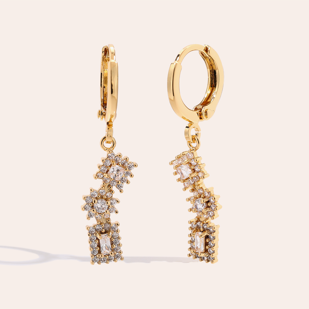 3.4cm Mini Cubes Diamond Gold Plated Earrings