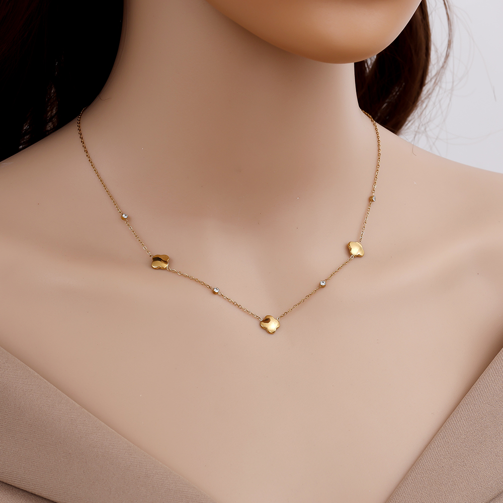 39cm Luckly Flower Plate stainless steel necklace 