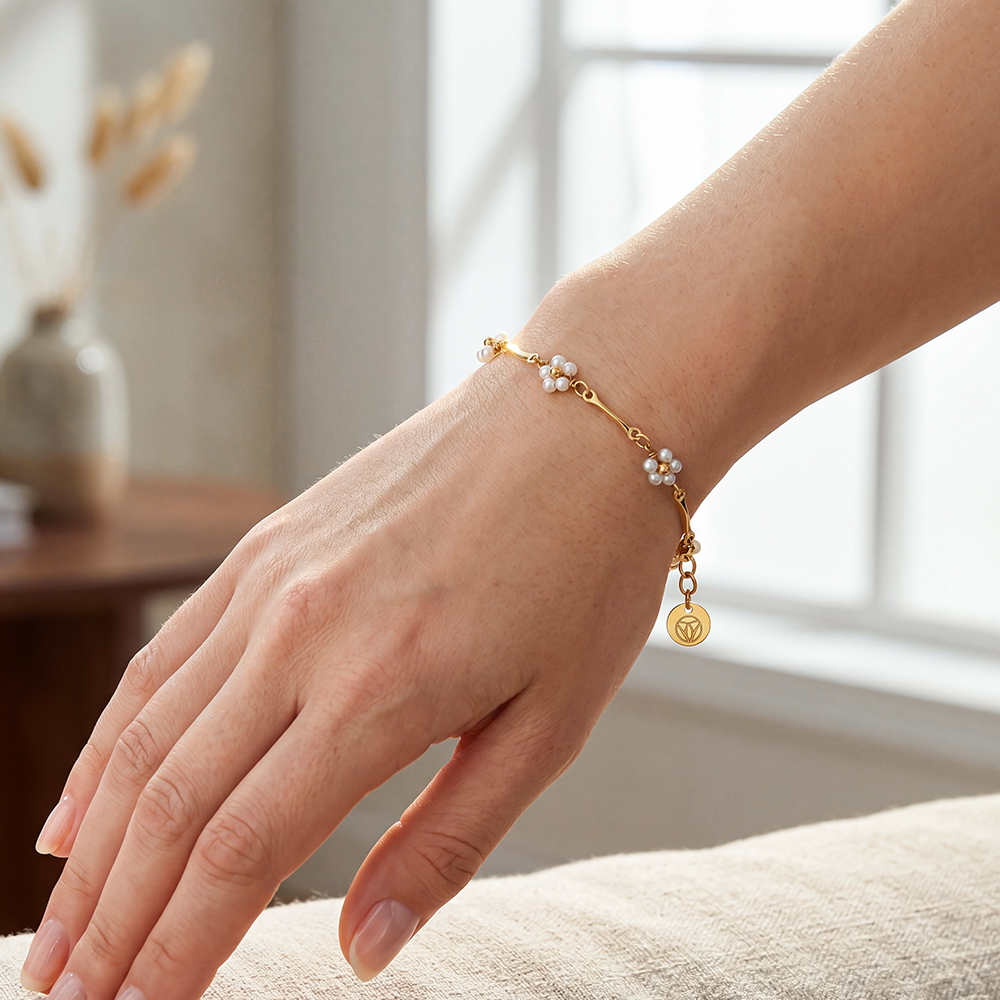 15cm pearl flower stainless steel bracelet 