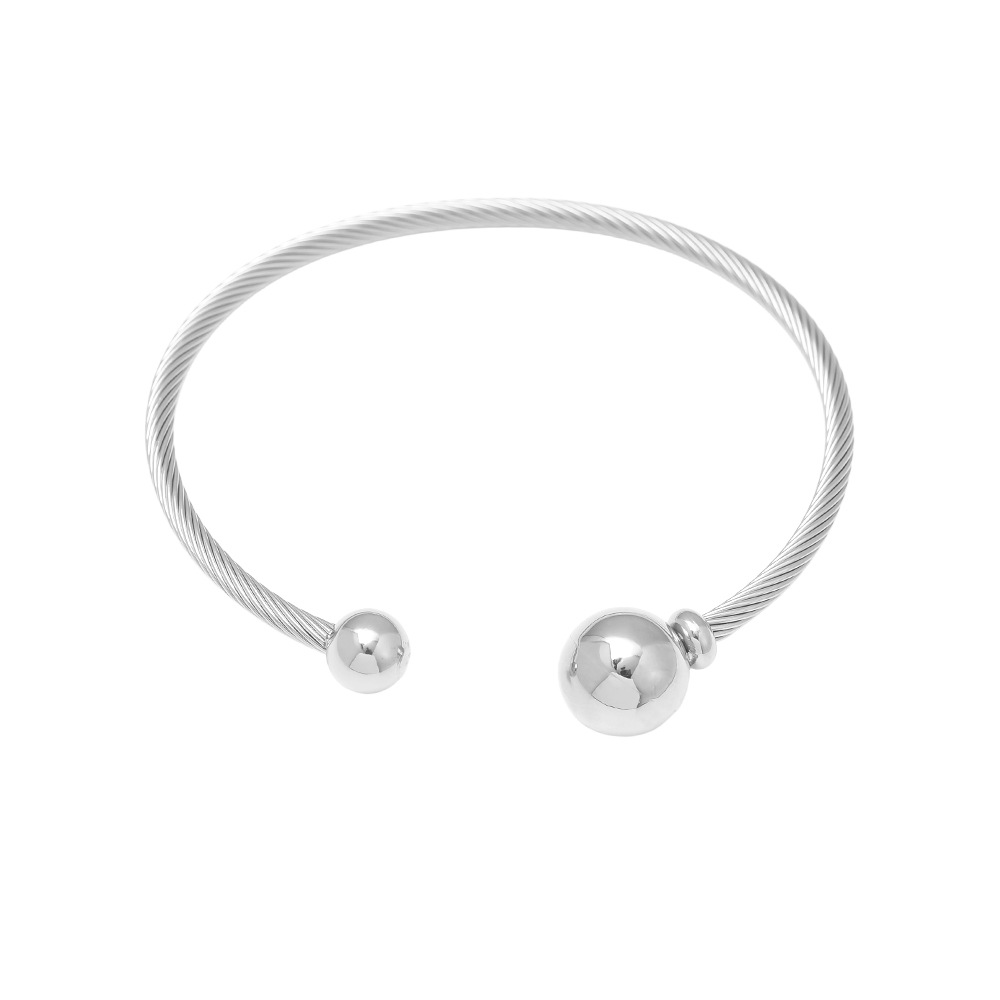 Adjustable Two Ball Stainless Steel Bangle     