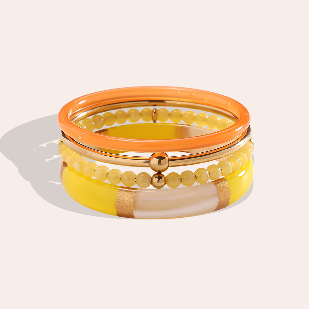 Stainless steel bangle set 6.5cm width 4 pieces acrylic  