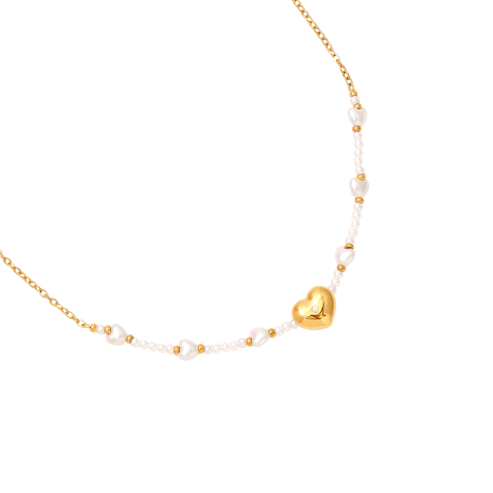 40cm Pearly And Hearts stainless steel necklace    