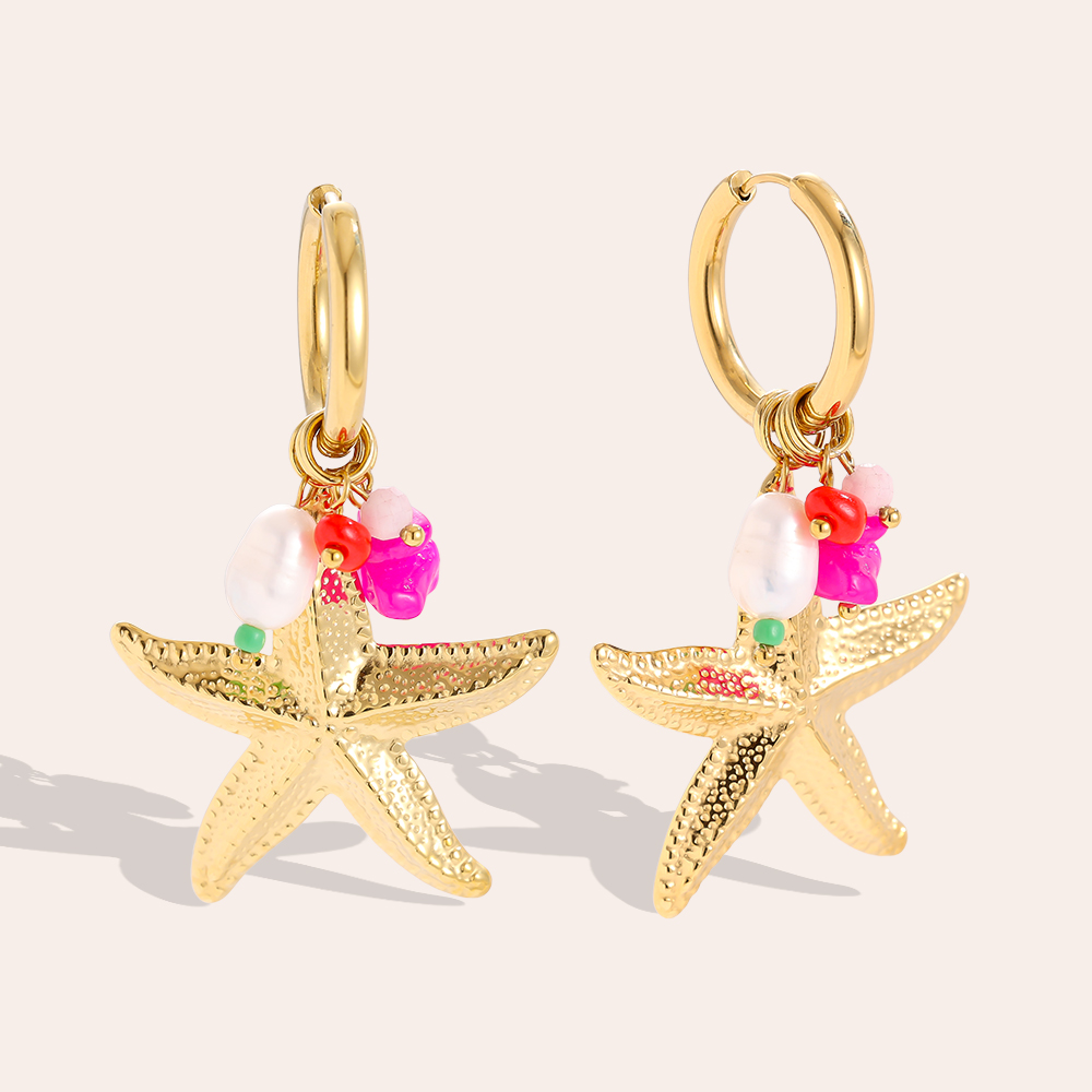 35*60mm starfish and many decorations stainless steel earrings      