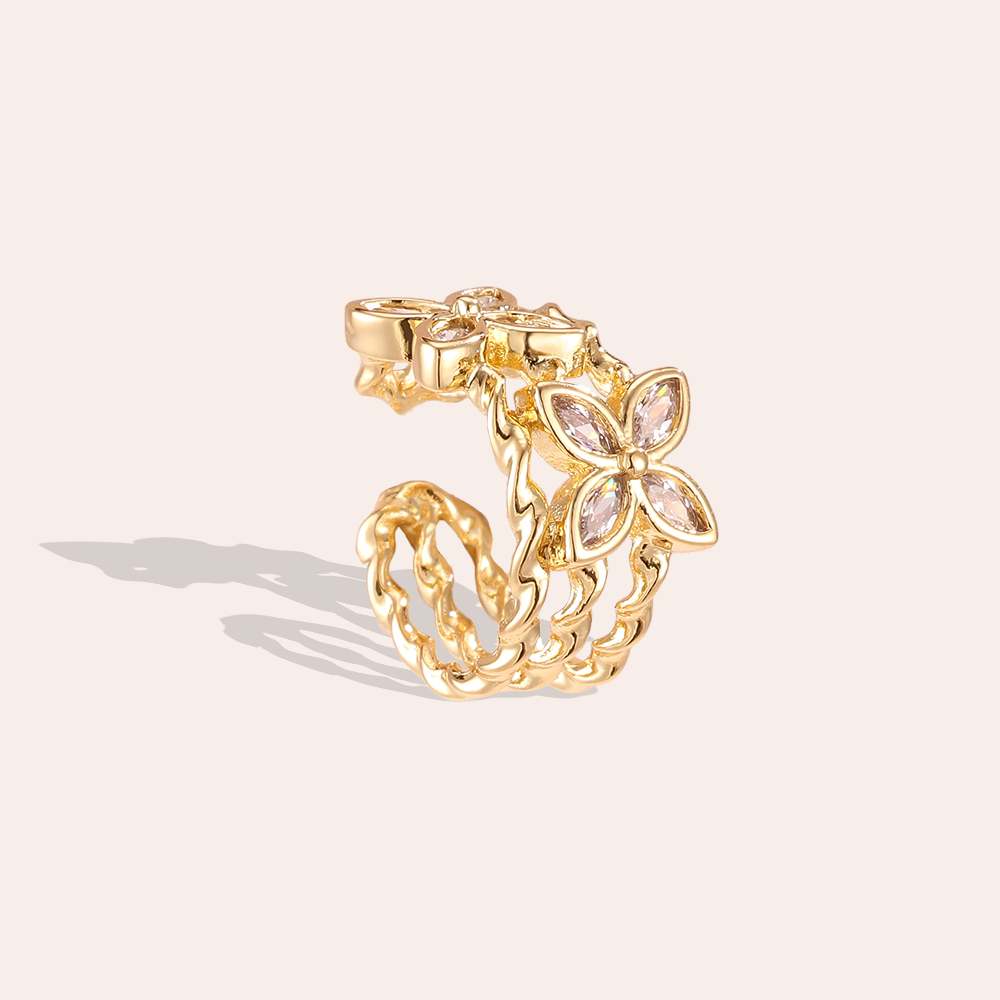 Gold-plated ear cuffs 15mm zirconia double cloverleaf 