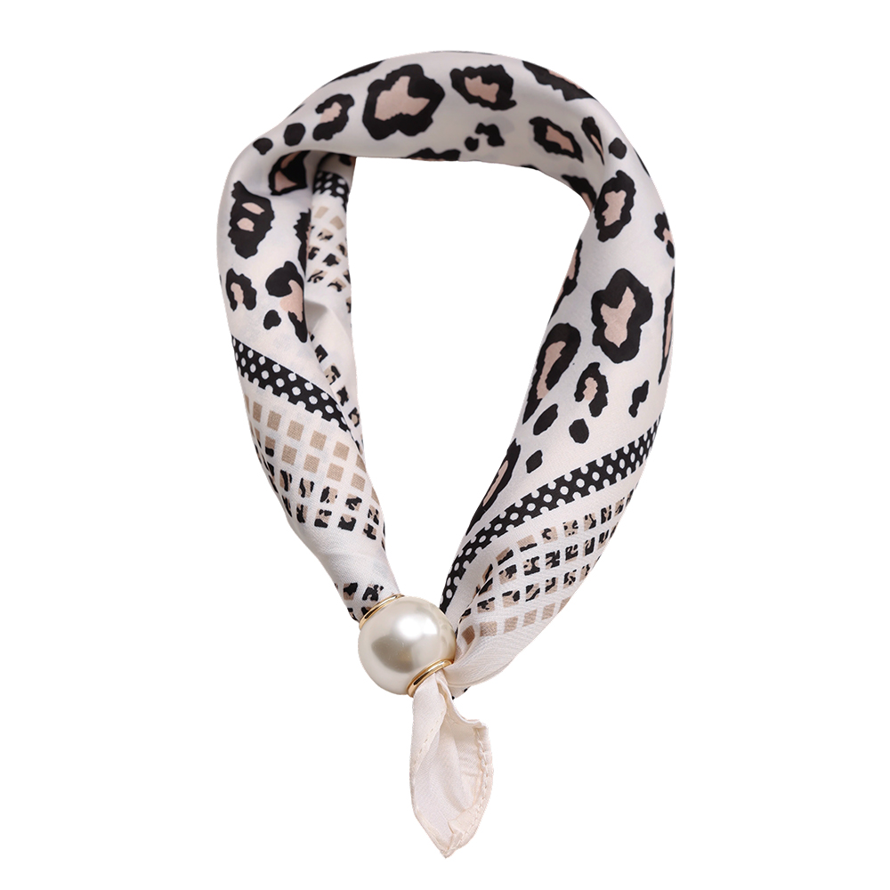 43cm Beige leopard print beaded scarf 