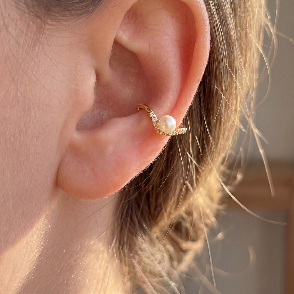 Gold-plated ear cuffs 15mm zirconia small pearl