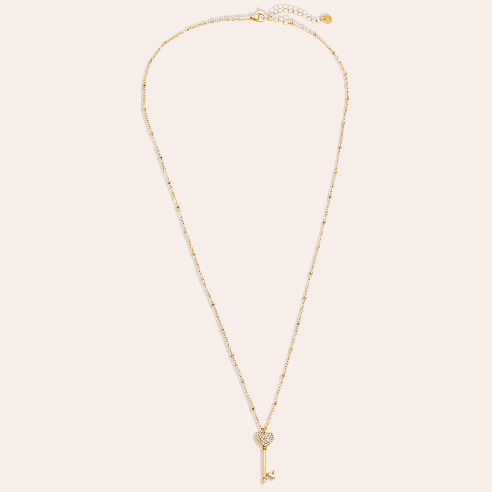 60cm Diamond Heart Key stainless steel necklace     