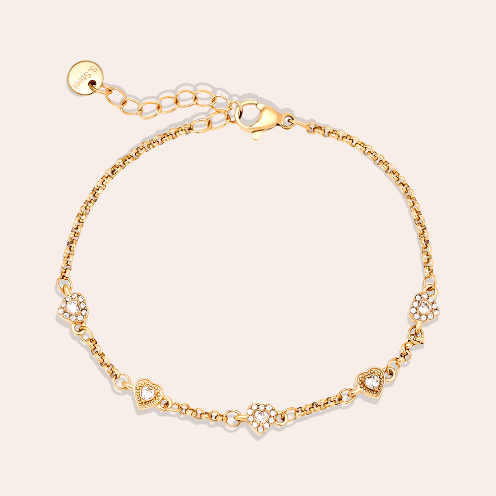 Stainless steel bracelet 17cm Multi Diamond Hearts