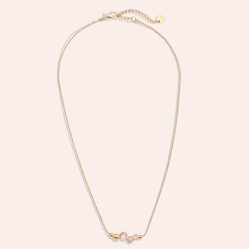 40cm Pink Round Diamond Stainless Steel Necklace     