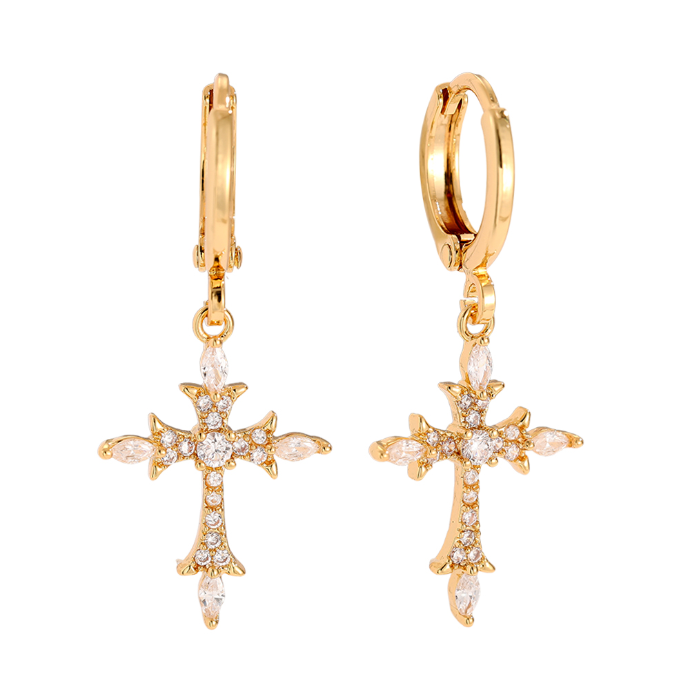 3.2cm Fine Diamond Cross Gold Plated Earrings    