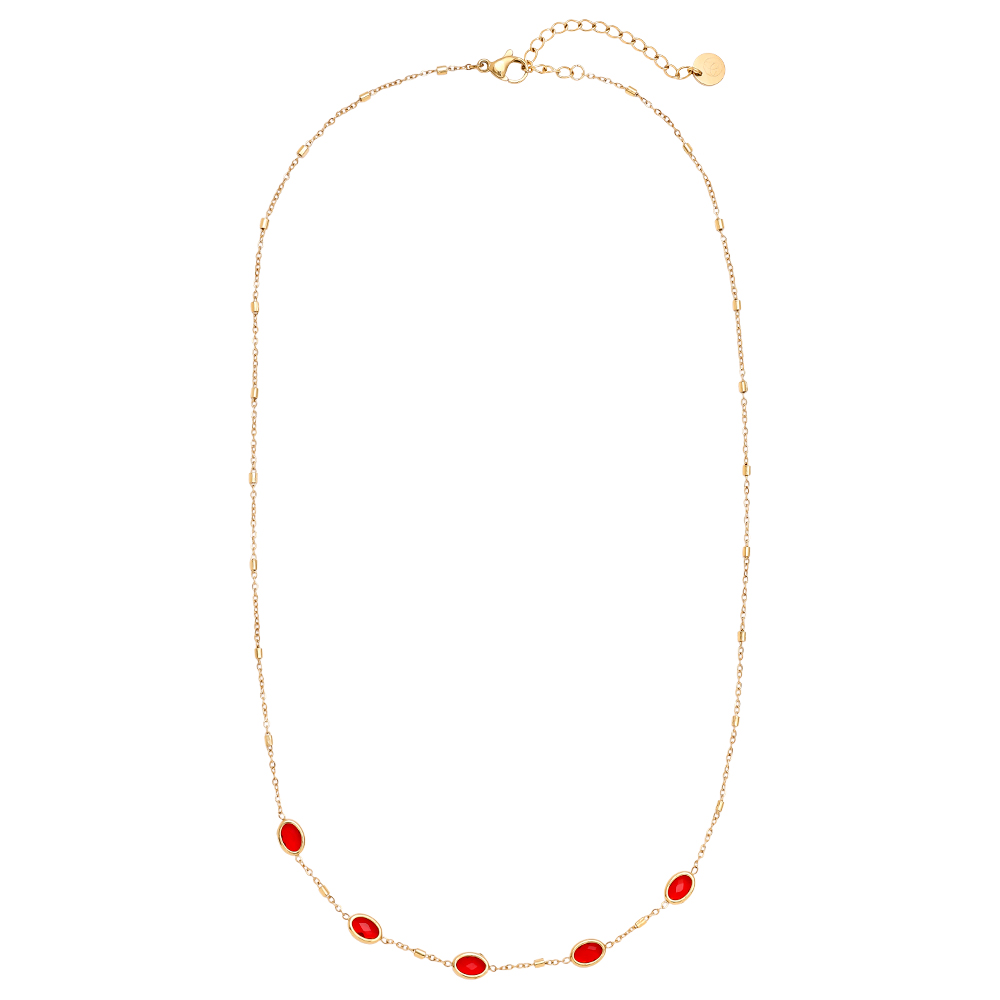 40cm Small Oval Glass Stainless Steel Necklace     