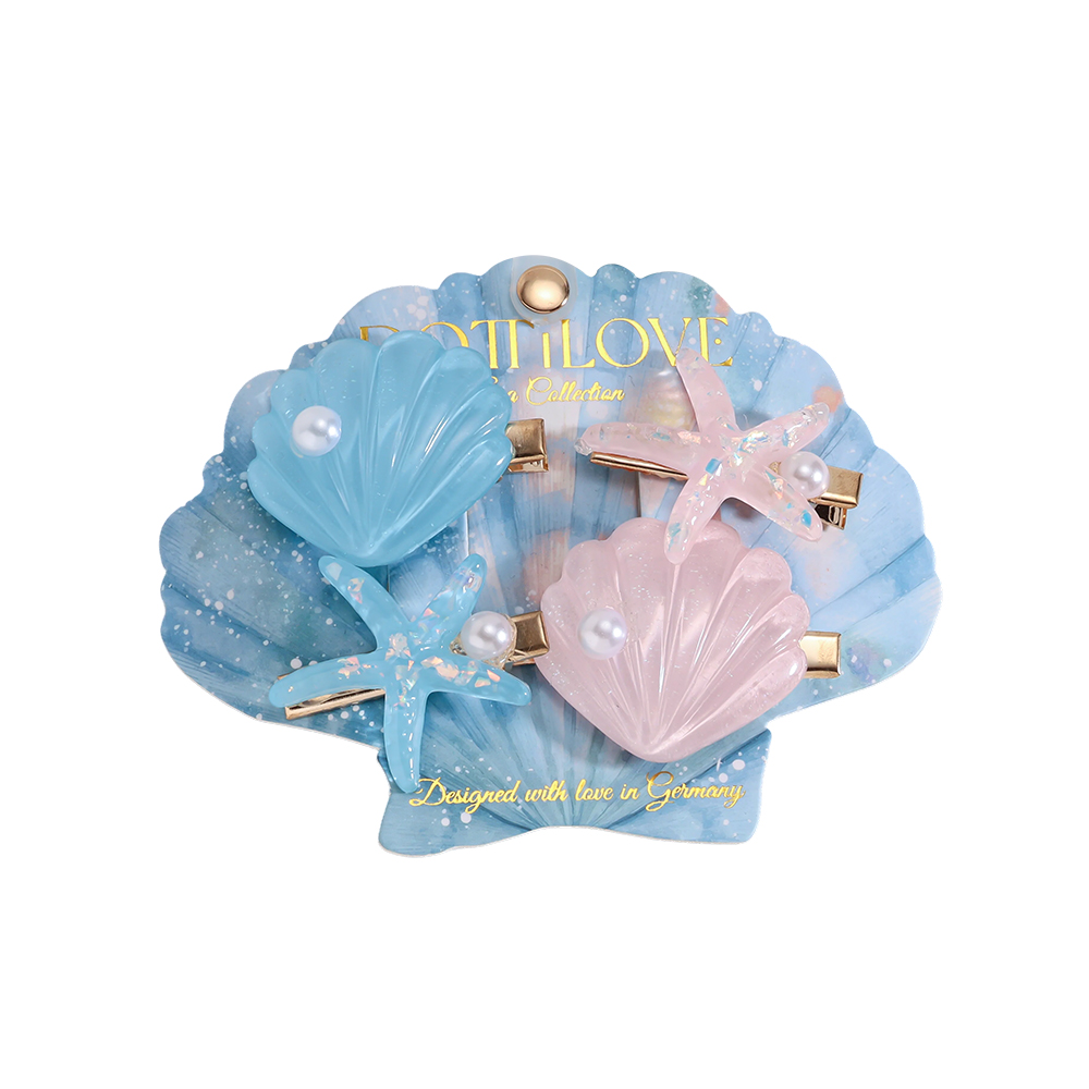 4.5cm 4 pcs. Blue and pink starfish shells hair clip set 