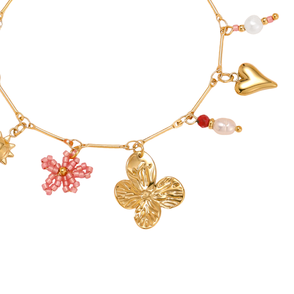 17cm flower heart and sun stainless steel bracelet    