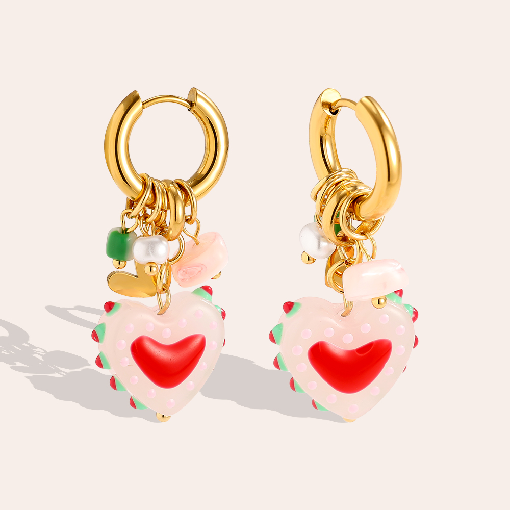 4.2*1.9cm Colourful Acrylic Heart Stainless Steel Earrings      