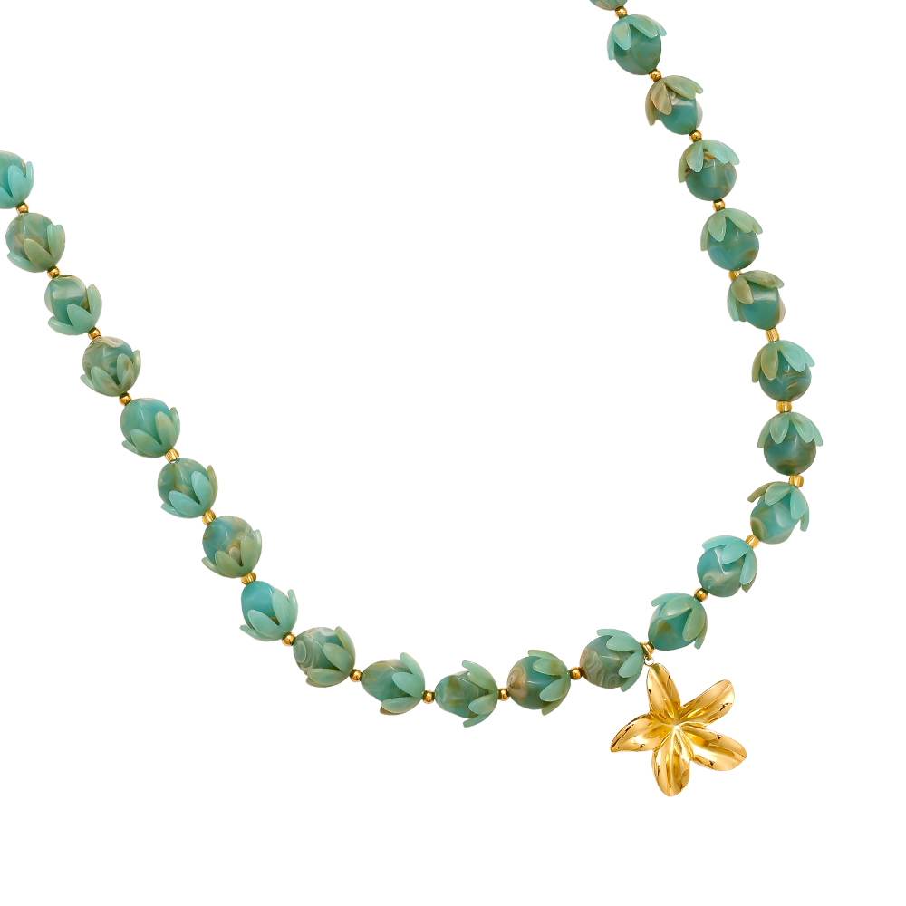 91cm Resin Flower Chain Stainless Steel Necklaces   