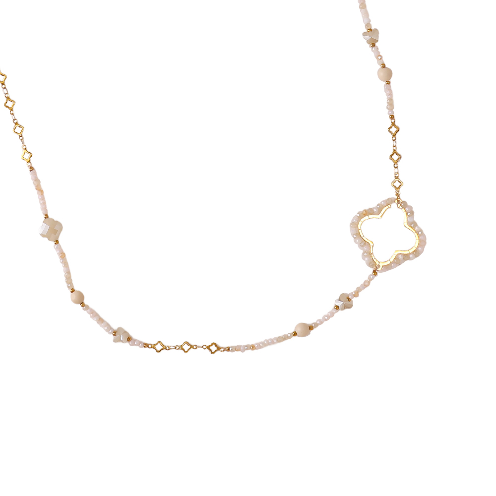 96cm cloverleaf and crystals stainless steel necklace    