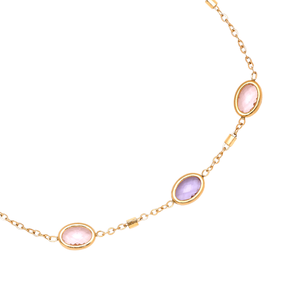 17cm Small Oval Glass Stainless Steel Bracelet   