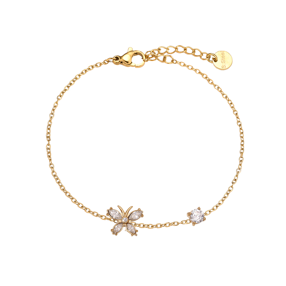 17cm zirconia butterfly stainless steel bracelet