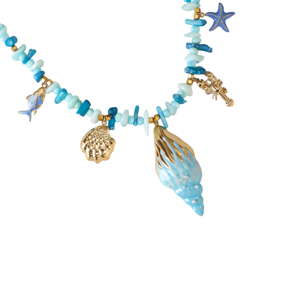 Stainless steel necklace 42cm blue sea