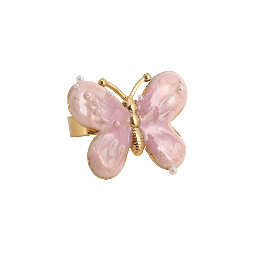 light pink butterfly stainless steel ring    