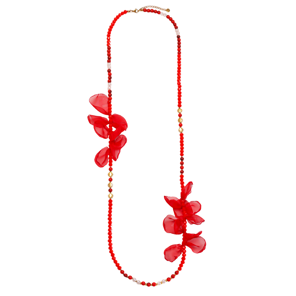 90cm crystal necklace with petals Stainless steel necklace        