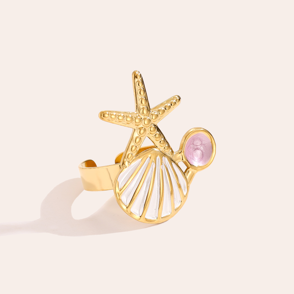 Adjustable marine life stainless steel ring    